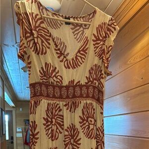SHEIN Burgundy and Cream Patterned Dress